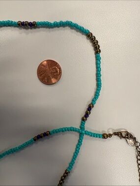Aldo Turquoise Beaded Necklace with Gold and Purple Accents